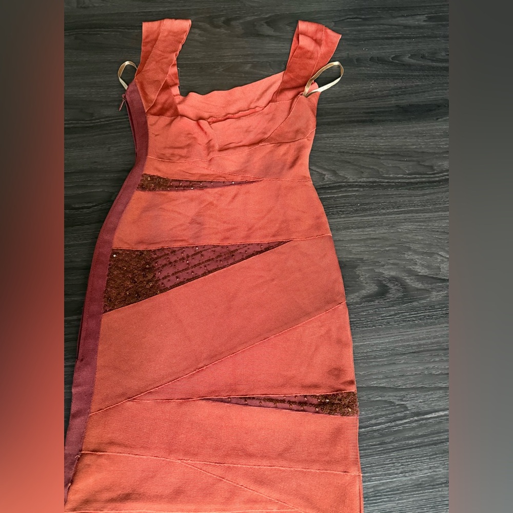 Herve Leger Asymmetrical Bandage Dress in Brightflame Orange - Picture 6 of 14